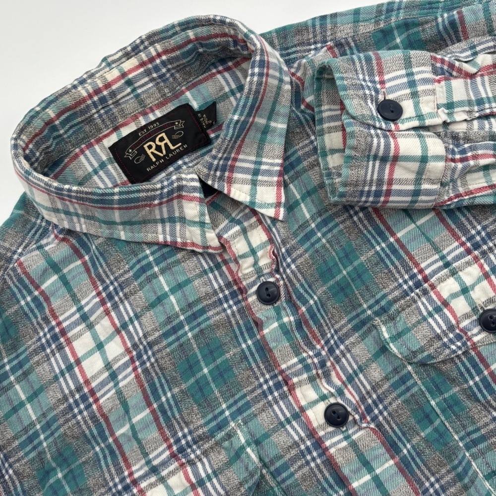 RRL Ralph Lauren Plaid Flannel Shirt Mens Long Sleeve Button Up Medium Double RL